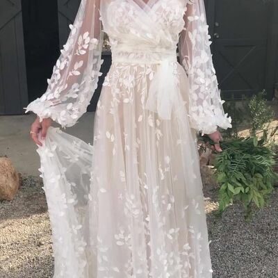 Simple a line lace wedding dress bridal gown wedding gown