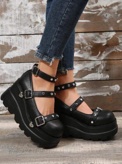 Women's Black Thick Bottom Platform Shoes