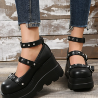 Women's Black Thick Bottom Platform Shoes - Thumbnail 5