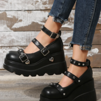 Women's Black Thick Bottom Platform Shoes - Thumbnail 3