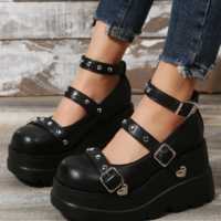 Women's Black Thick Bottom Platform Shoes - Thumbnail 4