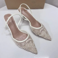 Women's Lace Mesh Pointed Toe Heels Shoes - Thumbnail 1