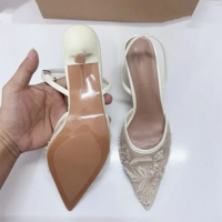 Women's Lace Mesh Pointed Toe Heels Shoes - Thumbnail 2