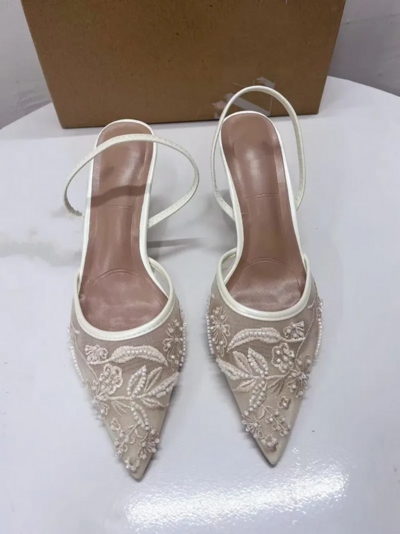 Women's Lace Mesh Pointed Toe Heels Shoes