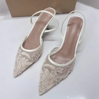 Women's Lace Mesh Pointed Toe Heels Shoes - Thumbnail 4