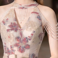 Beautiful Floral Print Long Prom Dress, A-Line Halter Evening Party Dress - Thumbnail 3