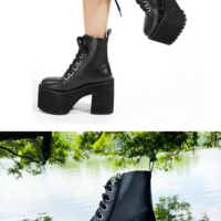 Black Round Toe Chunky Heel Ankle Boots - Thumbnail 3