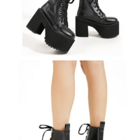Black Round Toe Chunky Heel Ankle Boots - Thumbnail 1