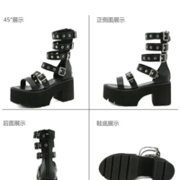 Women's Black High Heel Rivet Sandals - Thumbnail 1