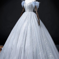 Blue Tulle Beads Long A-Line Prom Party Dress - Thumbnail 3