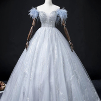 Blue Tulle Beads Long A-Line Prom Party Dress - Thumbnail 5