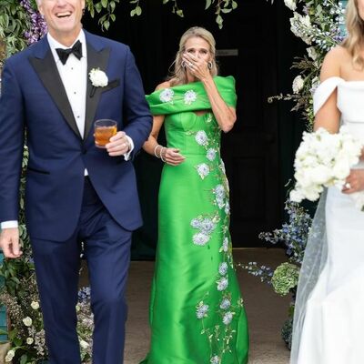 Elegant green flowers floral embroidery mother of the bride/groom dress evening formal prom dress