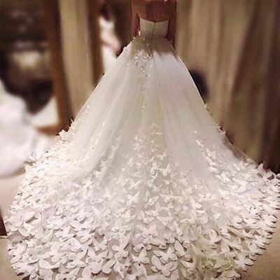 Ball gown wedding gown wedding dress, appliques with butterflies tulle wedding gown bridal dress