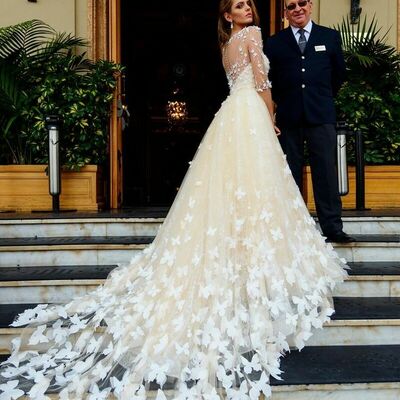 A line romantic butterflies tulle wedding dress bridal gown wedding gown