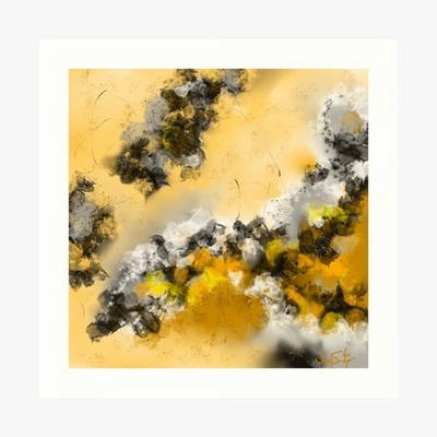 Ambience - yellow black white gray abstract art print