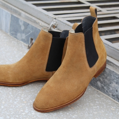 Handmade men beige suede leather dress boot - Thumbnail 2