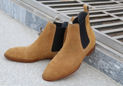 Handmade Men Beige Suede Leather Dress Boot
