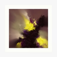 Euphoria - Purple Violet Plum Yellow Abstract Art Print - Thumbnail 1
