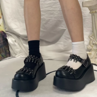 Black Thick Sole Bullet Rivet Pumps - Thumbnail 3