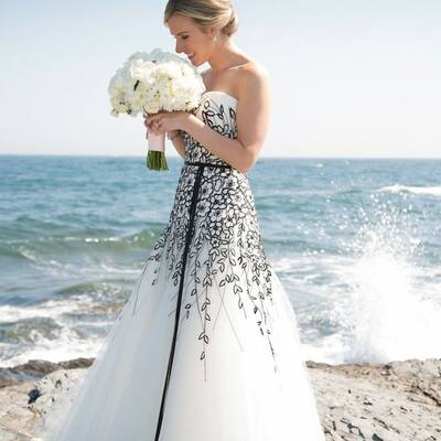 A line black appliques wedding dress bridal gown wedding gown