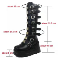 Punk Motorcycle Black Platform Boots - Thumbnail 3