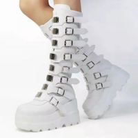 Punk Motorcycle Black Platform Boots - Thumbnail 2