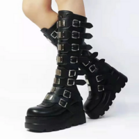 Punk Motorcycle Black Platform Boots - Thumbnail 1