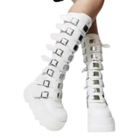Punk Motorcycle Black Platform Boots - Thumbnail 4