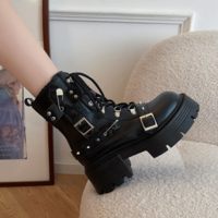 Gothic Women's Rivet Chain Short Boots - Thumbnail 5