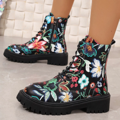 Stylish Vintage Floral Women's Ankle Boots 