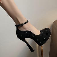 Rivets Studded Platform High Heels - Thumbnail 8