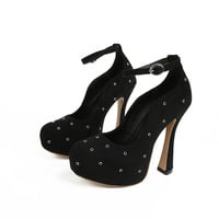 Rivets Studded Platform High Heels - Thumbnail 7