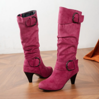 Rose Red Elegant Stiletto Boots - Thumbnail 1