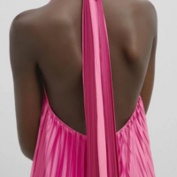 Elegant Pink V-neck Satin Evening Dresses - Thumbnail 2