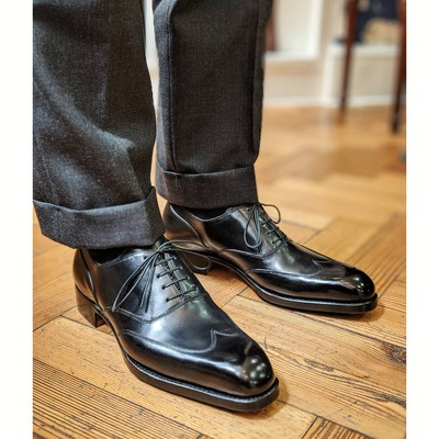 Handmade men black calf leather ankle high lace up wingtip dress boot  - Thumbnail 3