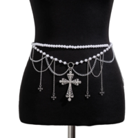 Gothic Pearl Cross Tassel Waist Chain Belt - Thumbnail 3