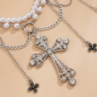Gothic Pearl Cross Tassel Waist Chain Belt - Thumbnail 4