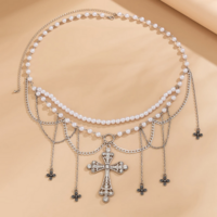 Gothic Pearl Cross Tassel Waist Chain Belt - Thumbnail 5
