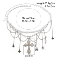 Gothic Pearl Cross Tassel Waist Chain Belt - Thumbnail 6