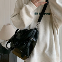 Black Soft Leather Crossbody Handbag - Thumbnail 4