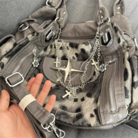 Grey Leopard Print Cross Star Y2K Shoulder Bag  - Thumbnail 1