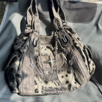 Grey Leopard Print Cross Star Y2K Shoulder Bag  - Thumbnail 2
