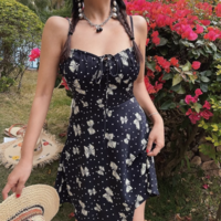 Holiday Style Butterfly Floral Print Suspender Dress - Thumbnail 6