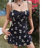 Holiday Style Butterfly Floral Print Suspender Dress - Thumbnail 2