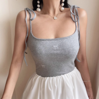 Embroidered Bow Tie-up Sleeveless Fashion Vest - Thumbnail 1