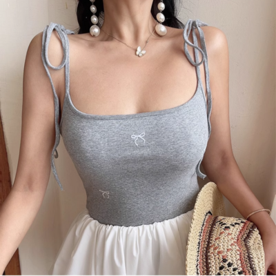 Embroidered Bow Tie-up Sleeveless Fashion Vest