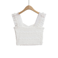 Retro romantic lace casual square neck lace sexy super short T-shirt - Thumbnail 2