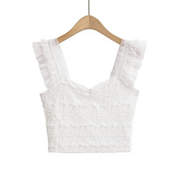 Retro romantic lace casual square neck lace sexy super short T-shirt - Thumbnail 3