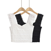 Retro romantic lace casual square neck lace sexy super short T-shirt - Thumbnail 4