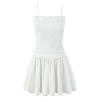 Lace trim slim suspender dress square neck waist A-line short skirt - Thumbnail 4